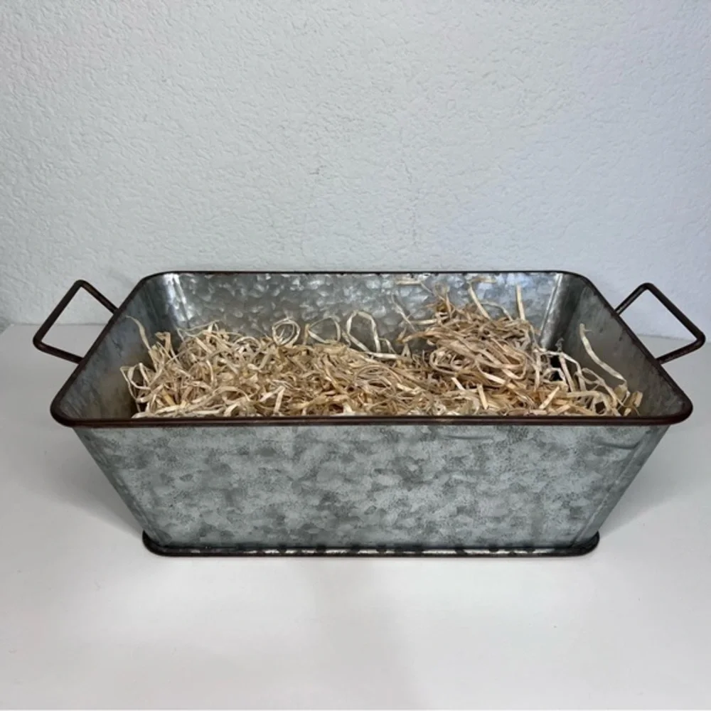 Farmhouse Countrycore Galvanized Metal Tin Storage Container with Handles